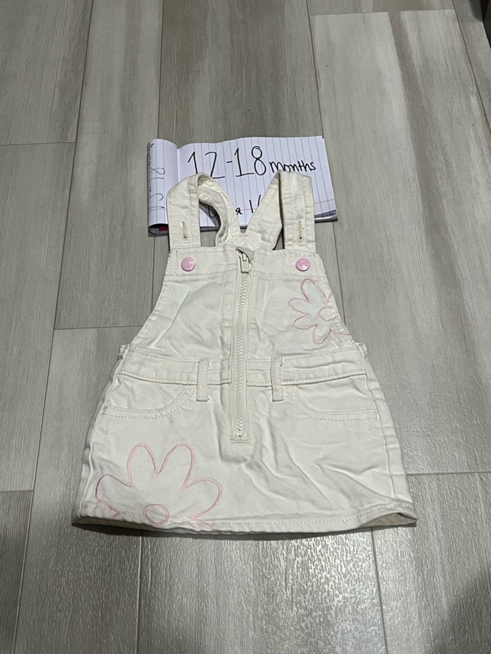 Old Navy Cream Floral Pinafore Skirt with Pink Accents
